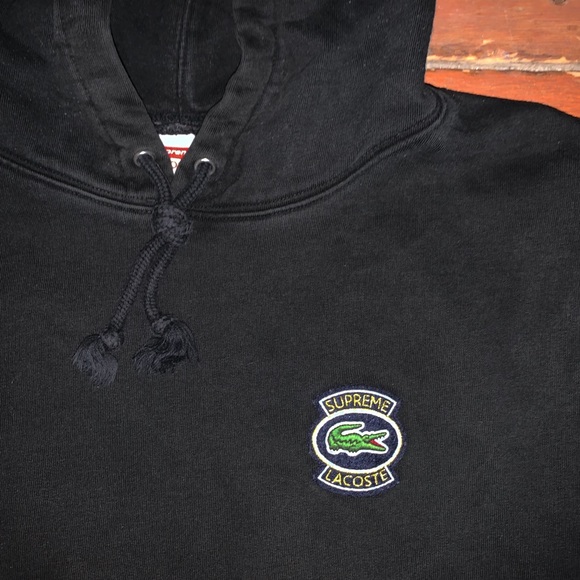 SUPREME LACOSTE HOODIE SS2018 Large Black Men’s Heavt Duty Hooded Sweatshirt - Picture 4 of 5